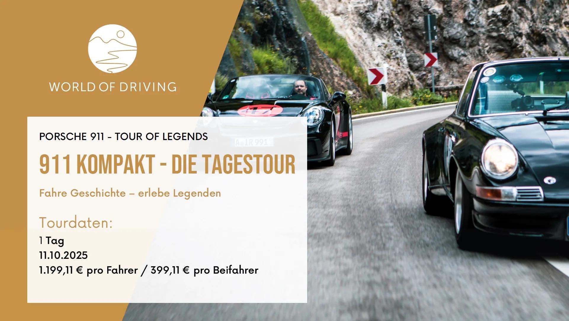 Alle Generationen des PORSCHE 911 fahren und erleben – „911 kompakt“ – die Tagestour